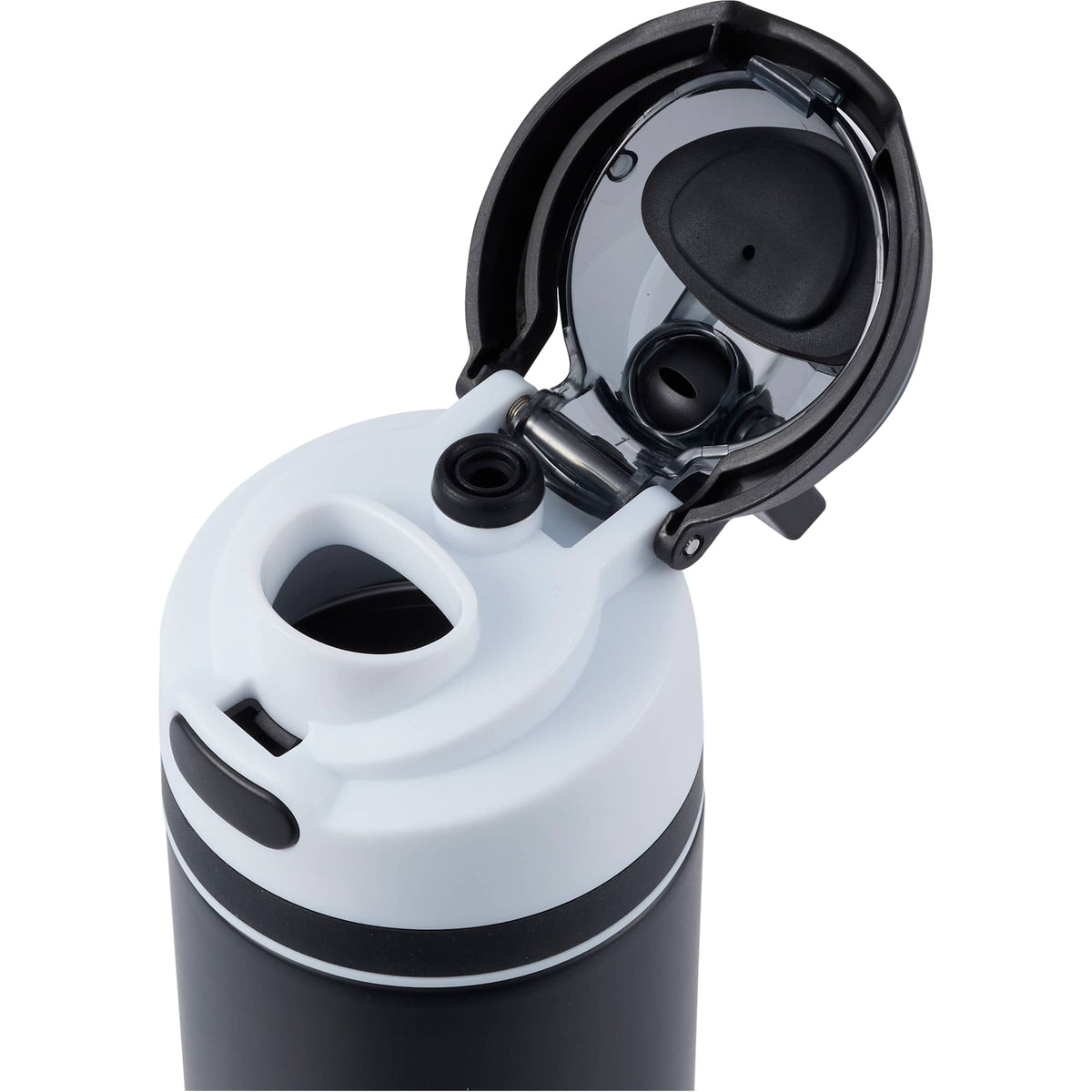 Elvin Recycled Steel Bottle with Flip Straw and Chug Spout, 28 oz - Black - Detail Lid