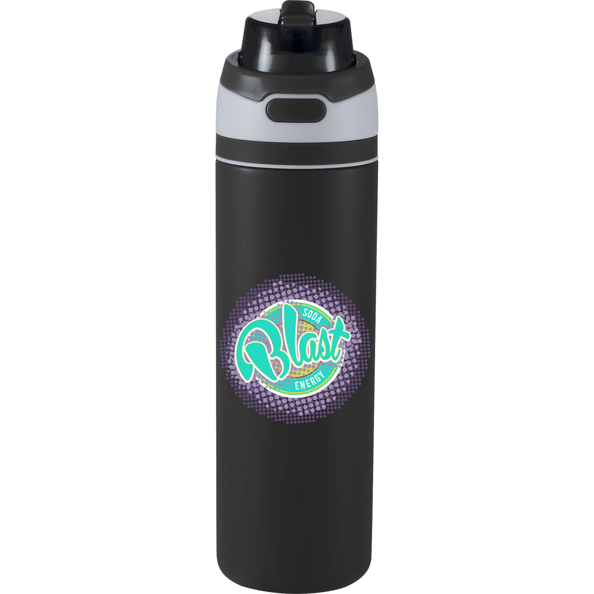 Elvin Recycled Steel Bottle with Flip Straw and Chug Spout, 28 oz - Black - Front
