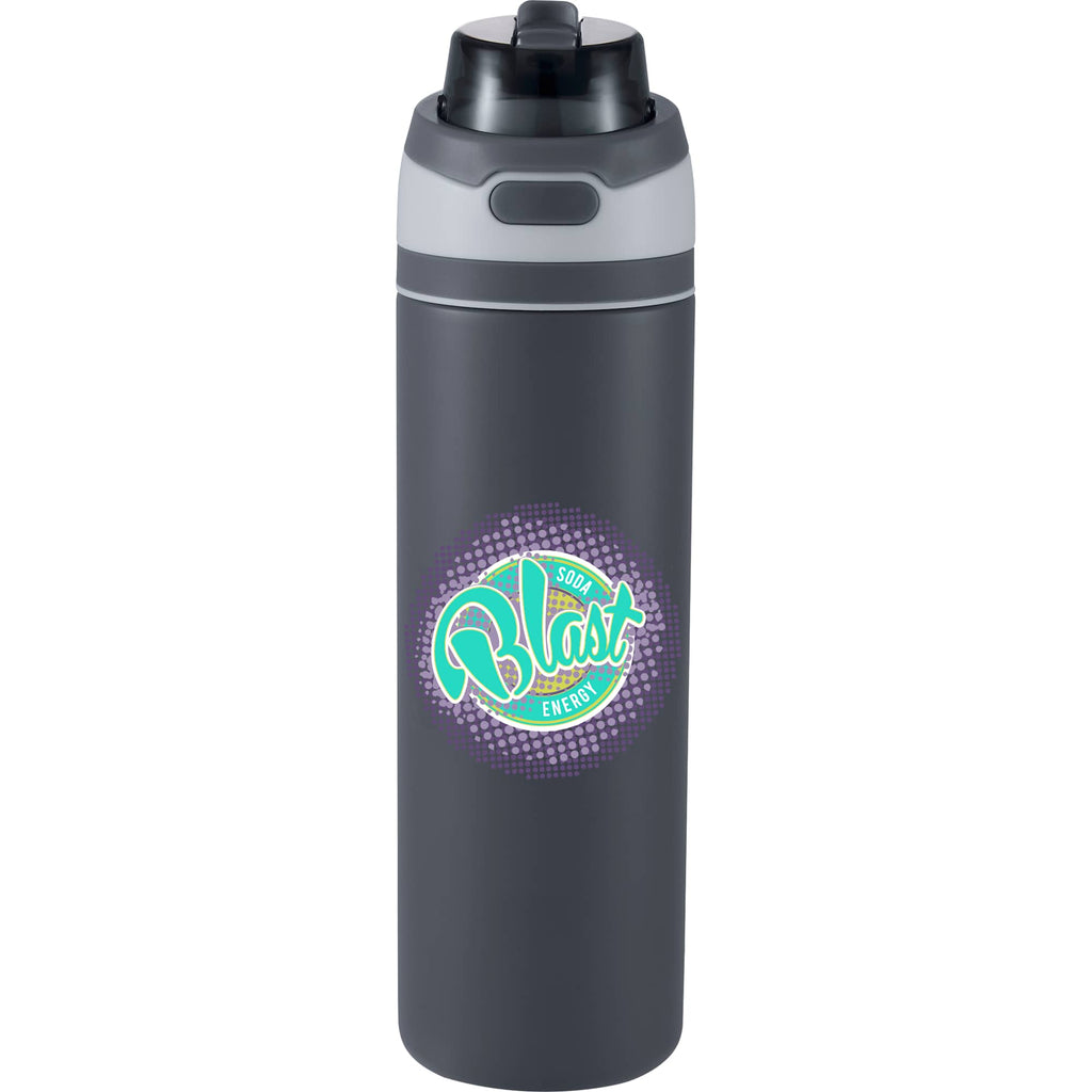 Elvin Recycled Steel Bottle with Flip Straw and Chug Spout, 28 oz - Gray - Front