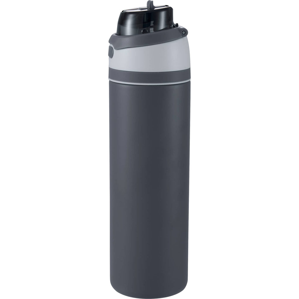 Elvin Recycled Steel Bottle with Flip Straw and Chug Spout, 28 oz - Gray - Left Angle