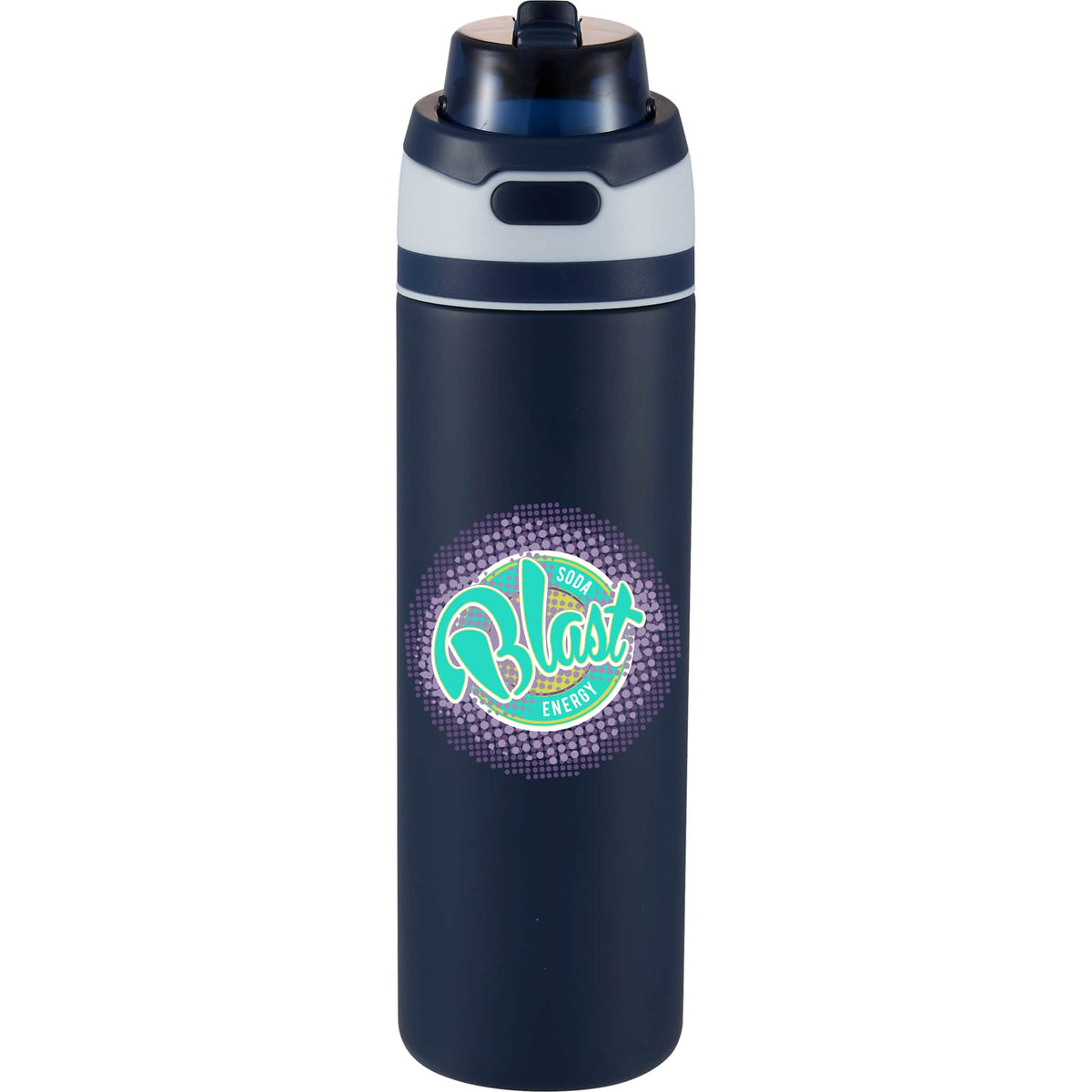 Elvin Recycled Steel Bottle with Flip Straw and Chug Spout, 28 oz - Navy - Front