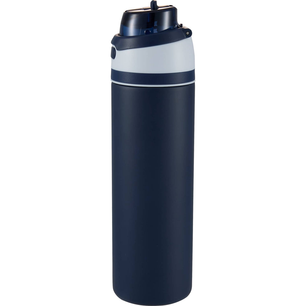 Elvin Recycled Steel Bottle with Flip Straw and Chug Spout, 28 oz - Navy - Left Angle