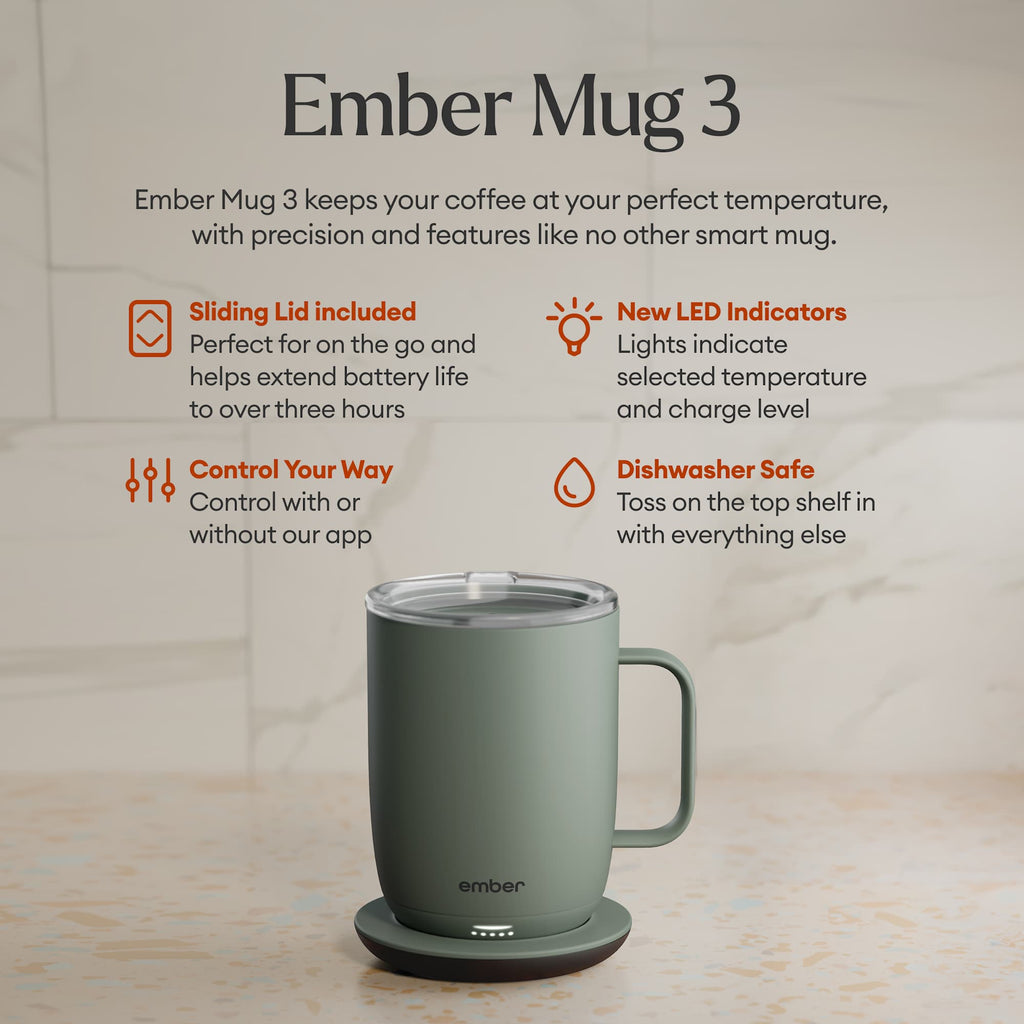 Ember Smart Mug with Sliding Lid, 14 oz Laser Engraving - Sage - Photo 3