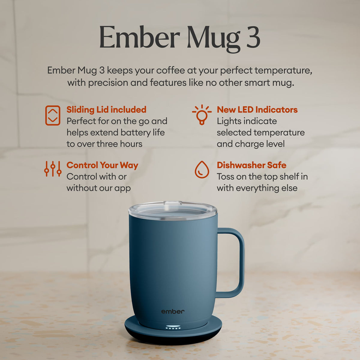 Ember Smart Mug with Sliding Lid, 14 oz Laser Engraving - Salt Blue - Photo 3