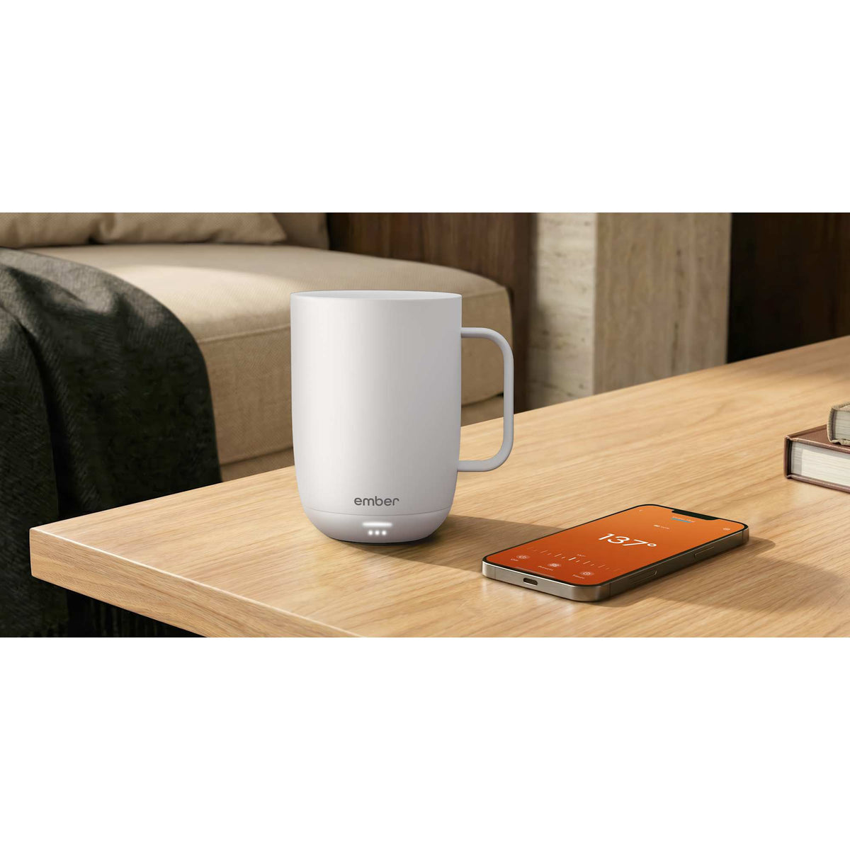 Ember Smart Mug with Sliding Lid, 14 oz Laser Engraving - White - Photo 7