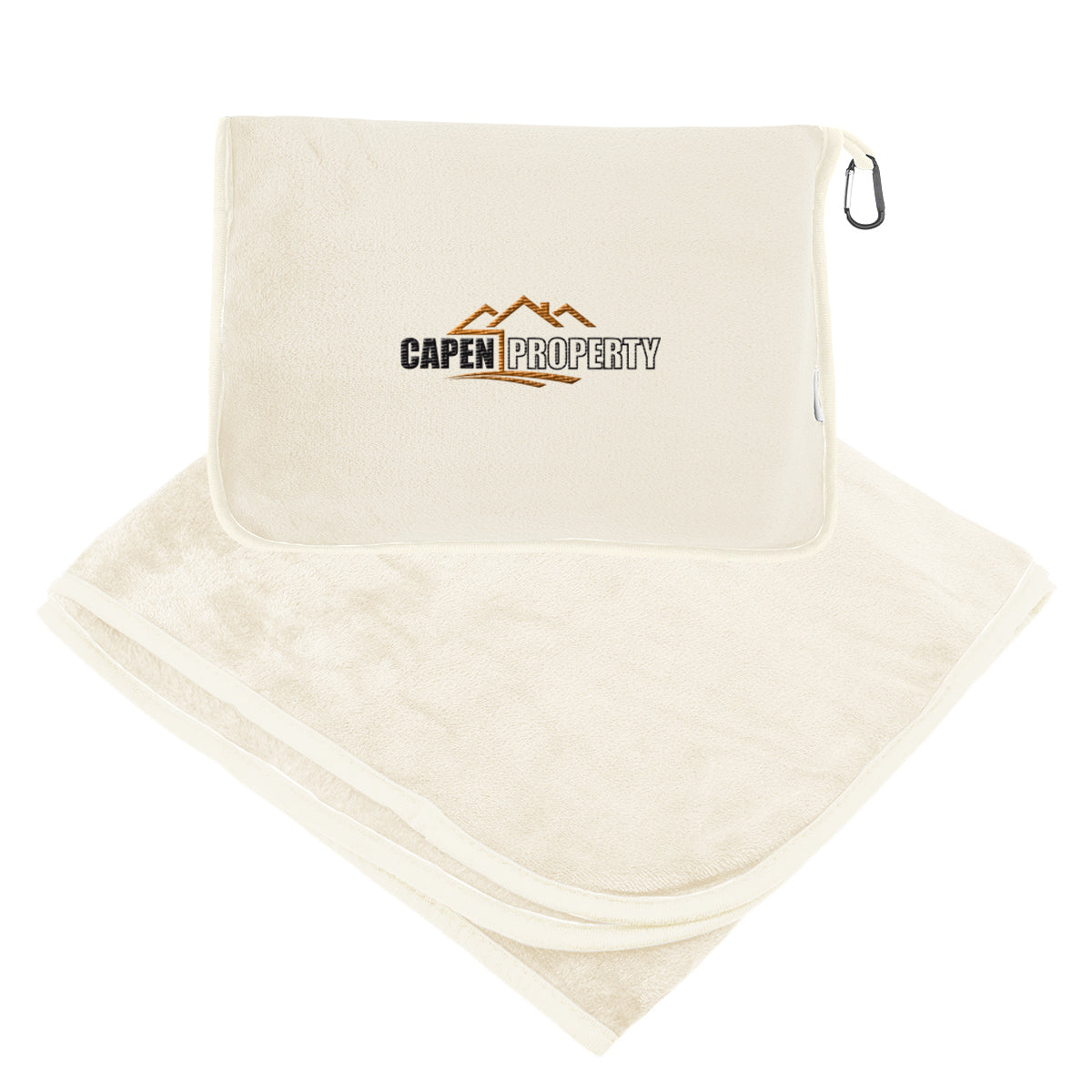 En Route Travel Blanket with Pillow Pouch - Cream - Embroidery