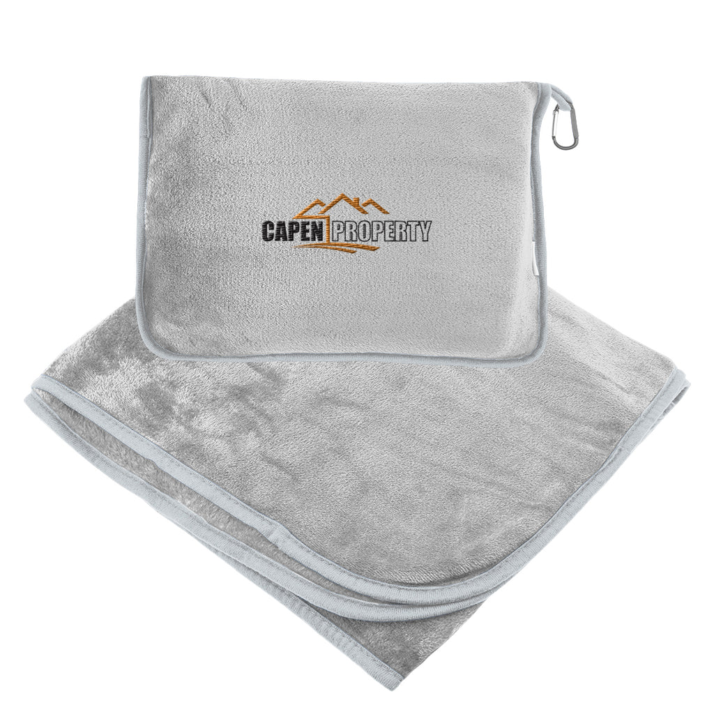 En Route Travel Blanket with Pillow Pouch - Gray - Embroidery