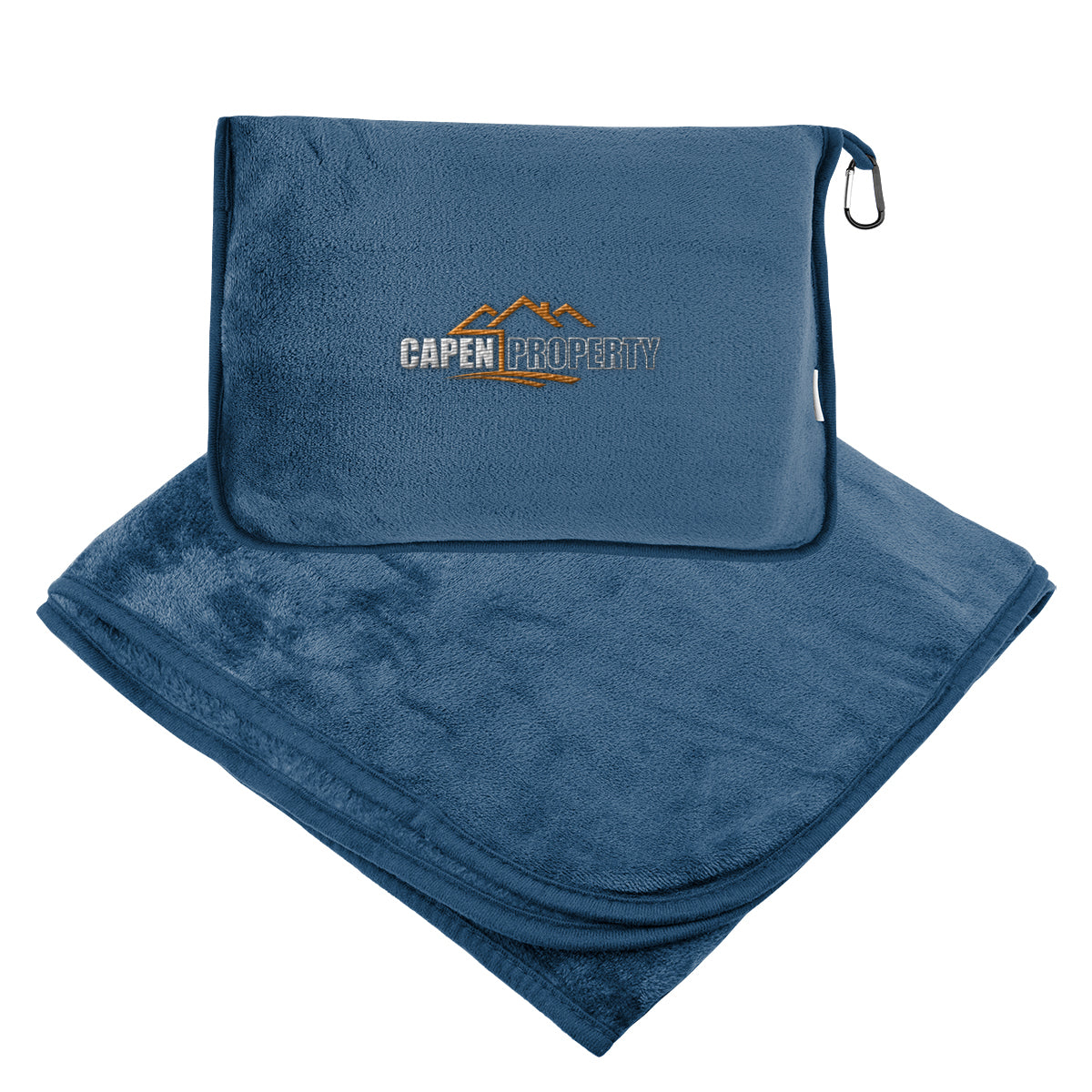 En Route Travel Blanket with Pillow Pouch - Navy - Embroidery