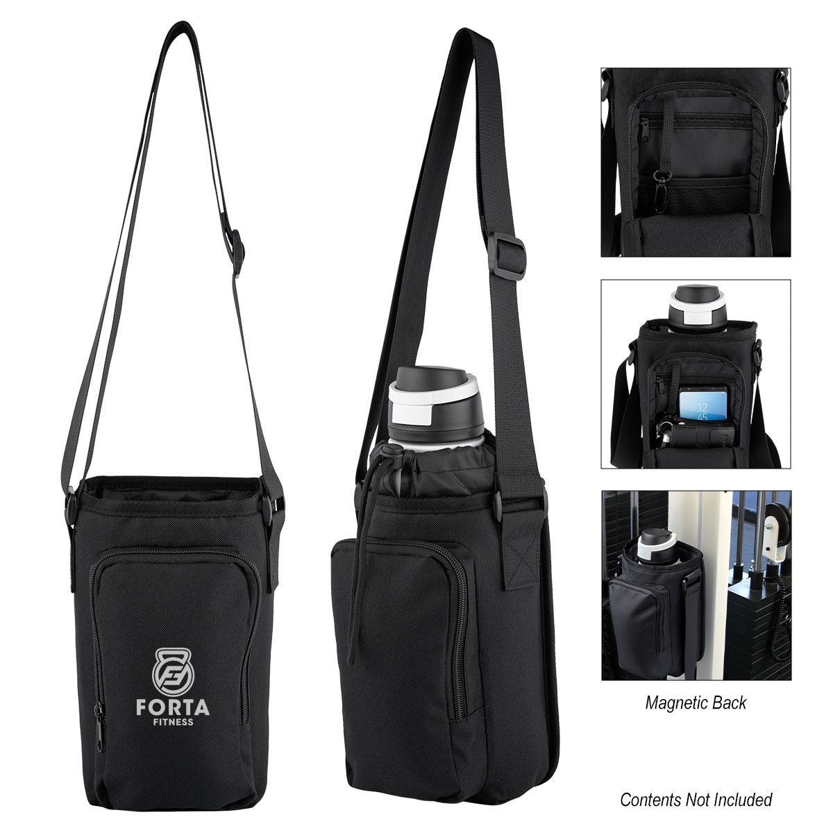 Endurance Drawstring Bottle Bag, Magnetic - Black - Silk Screen