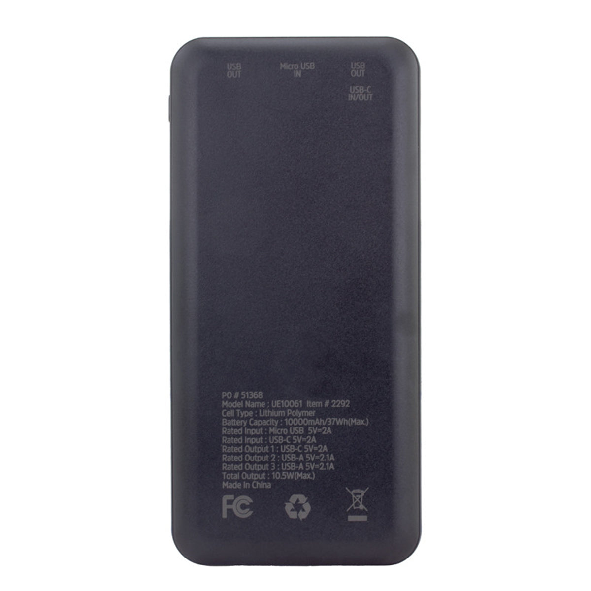 Energizer Essential Power Bank, 10,000 mAh - Black - Back
