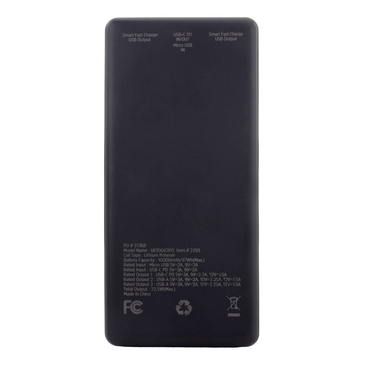 Energizer PD Power Bank, 10,000 mAh - Black - Back
