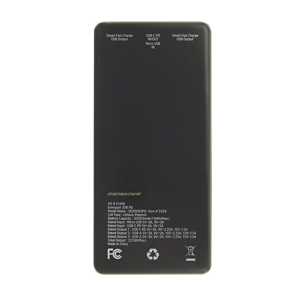 Energizer PD Power Bank, 20,000 mAh - Black - Back