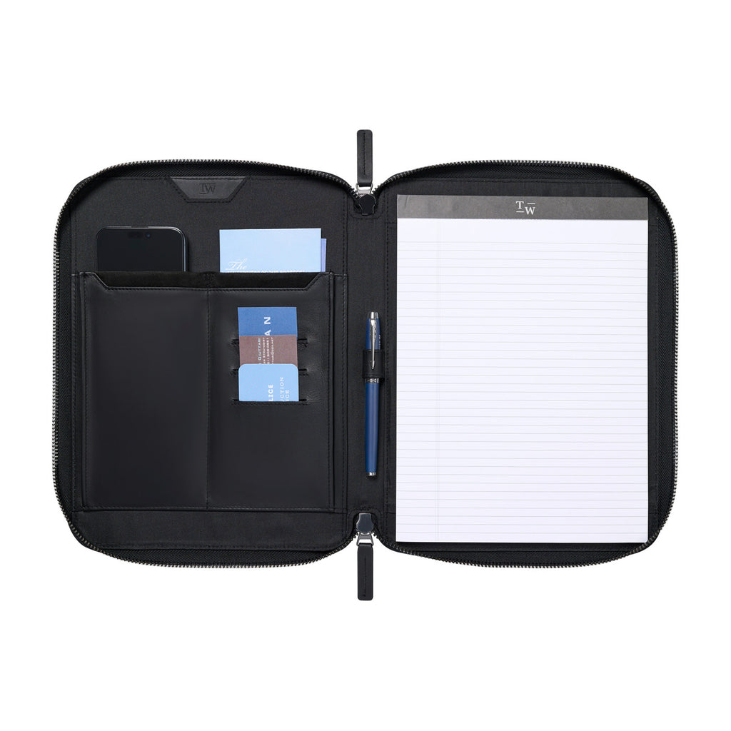 Envoy Executive Zip Padfolio in Top Grain Leather Debossing - Black - View 2