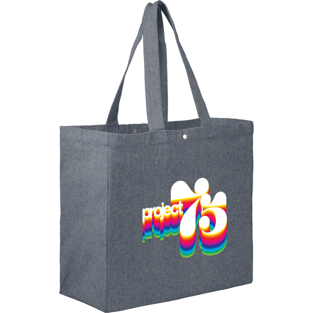 Eon Recycled Cotton Tote with Snap Closure, 5 oz Full Color - Navy - Right Angle