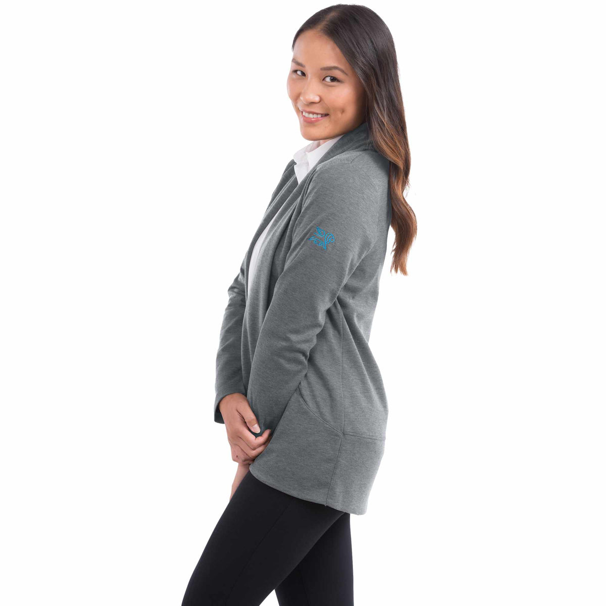 Equinox Shawl Collar Knit Cardigan for Women Transfer - Heather Dark Charcoal - Flat 3