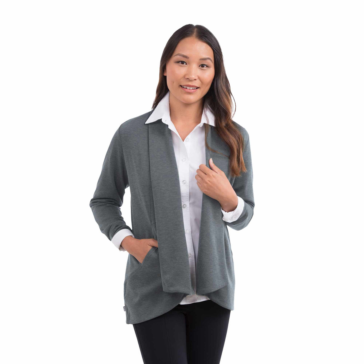 Equinox Shawl Collar Knit Cardigan for Women Transfer - Heather Dark Charcoal - Front Flat