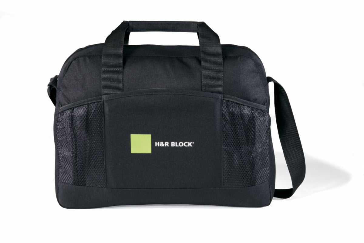 Essential Polyester Portfolio with Shoulder Strap Embroidery - Black - View 1