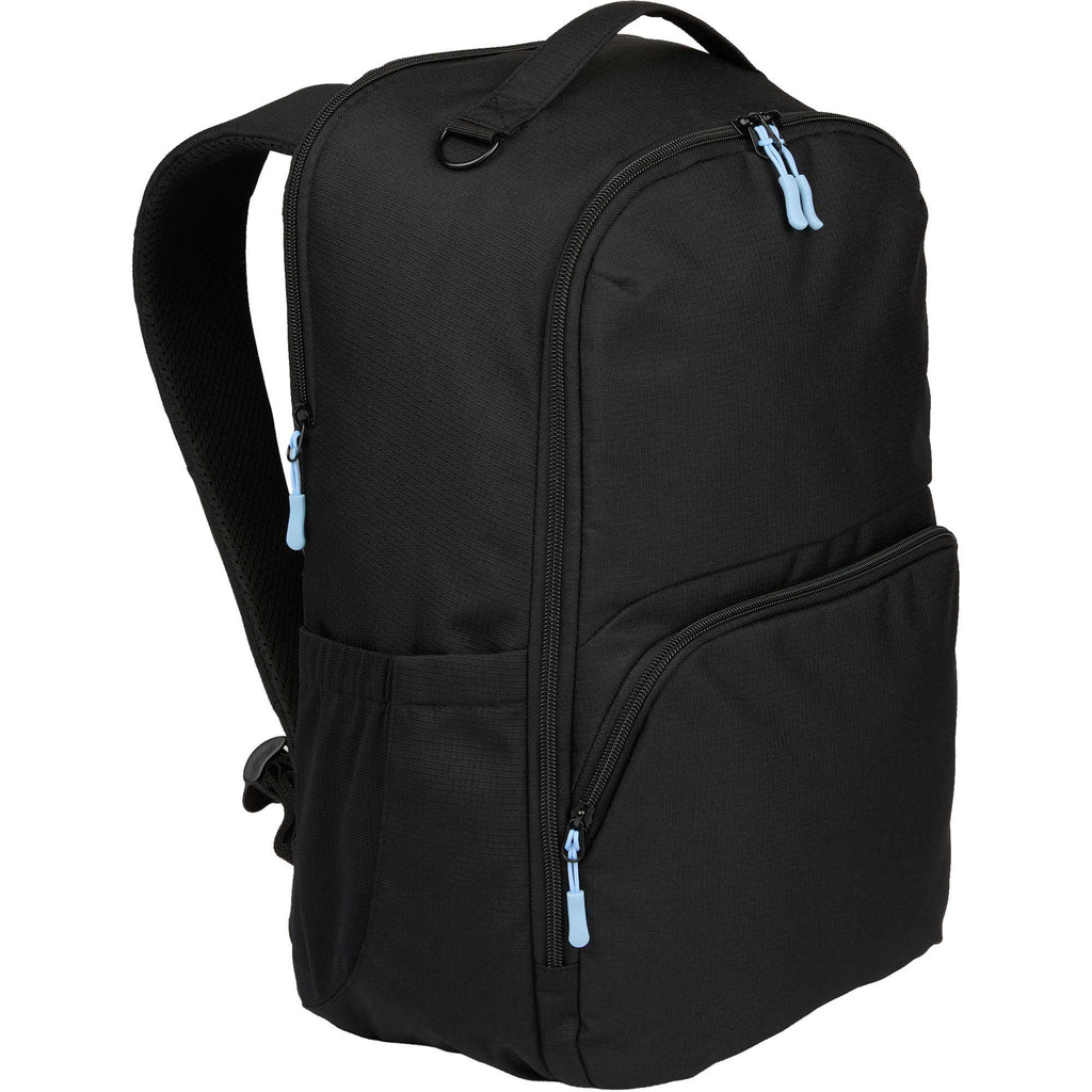 Essential Recycled Travel Backpack with Flat-Opening Main Embroidery - Black - Right Angle