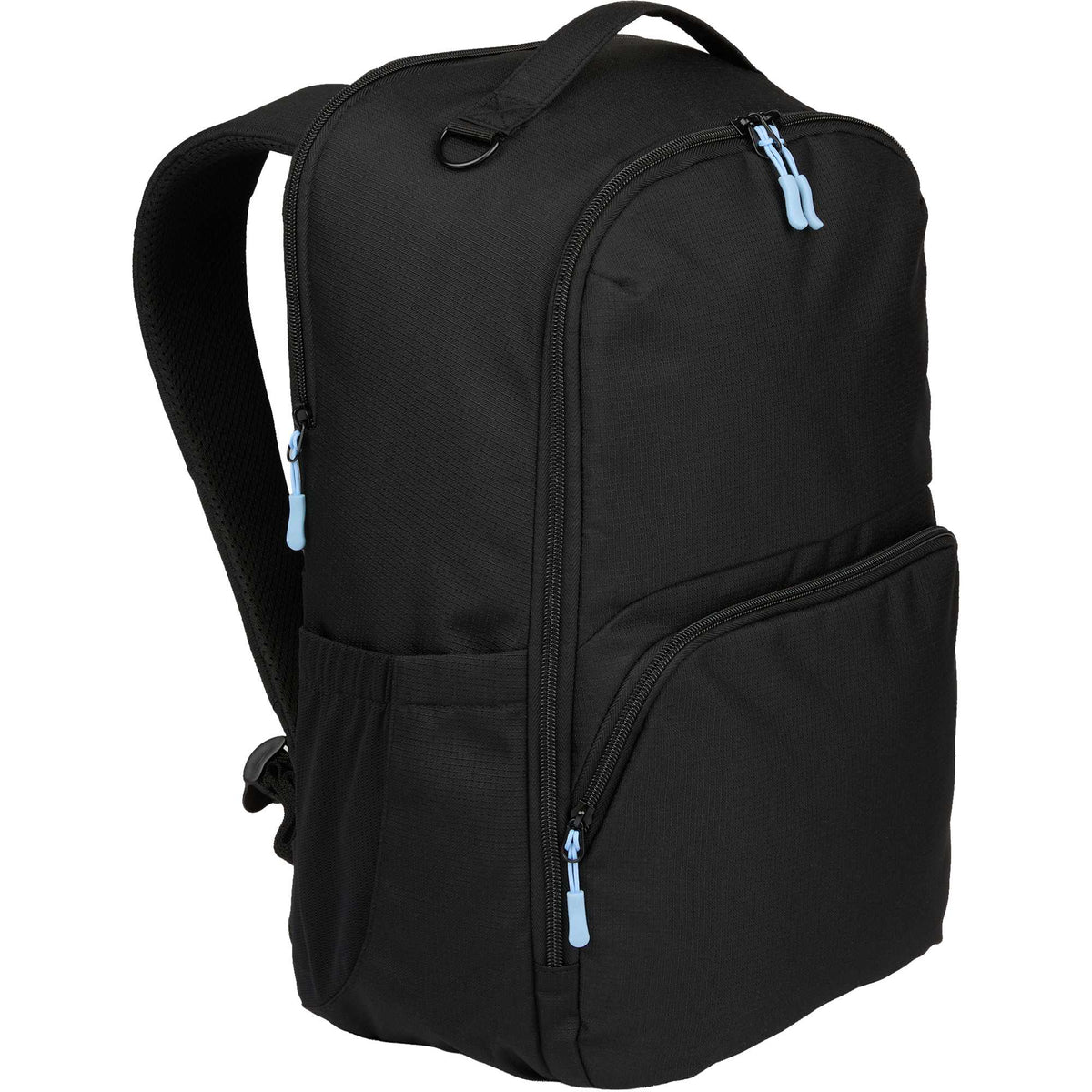Essential Recycled Travel Backpack with Flat-Opening Main Embroidery - Black - Right Angle