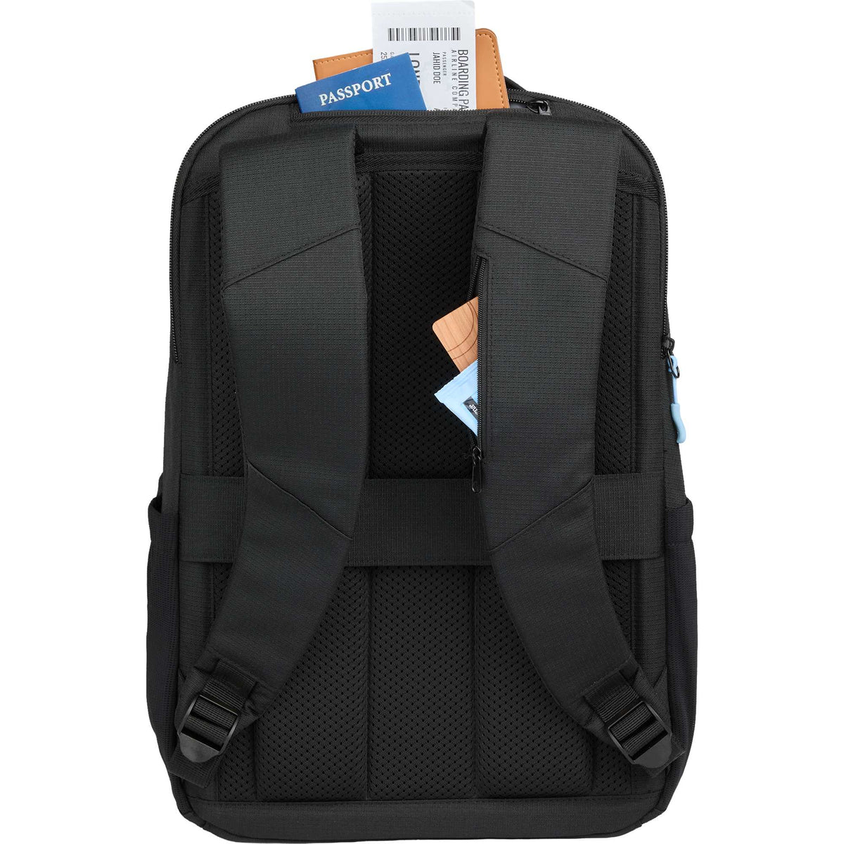 Essential Recycled Travel Backpack with Flat-Opening Main Transfer - Black - Back 2
