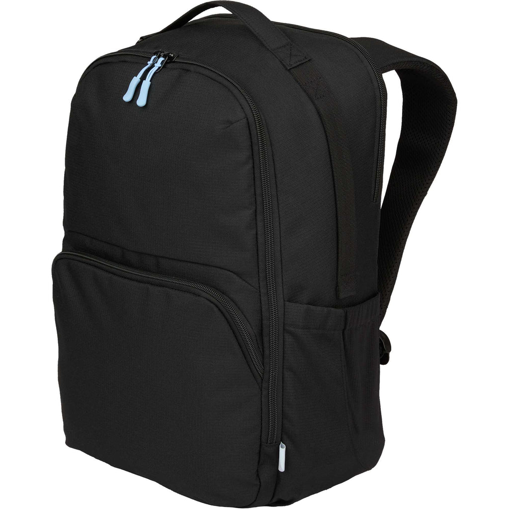Essential Recycled Travel Backpack with Flat-Opening Main Transfer - Black - Left Angle
