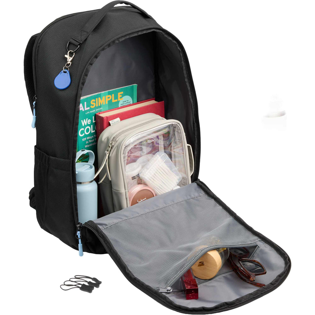 Essential Recycled Travel Backpack with Flat-Opening Main Transfer - Black - Propped 2