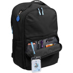 Essential Recycled Travel Backpack with Flat-Opening Main Transfer - Black - Propped 3