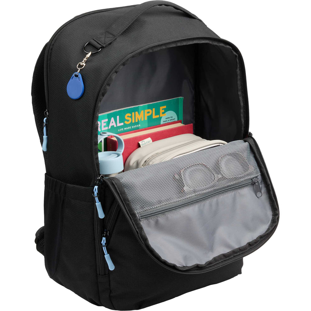 Essential Recycled Travel Backpack with Flat-Opening Main Transfer - Black - Propped