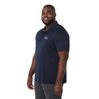 Evans Eco Recycled Performance Polo for Men Debossing - Navy - Left Angle On Model