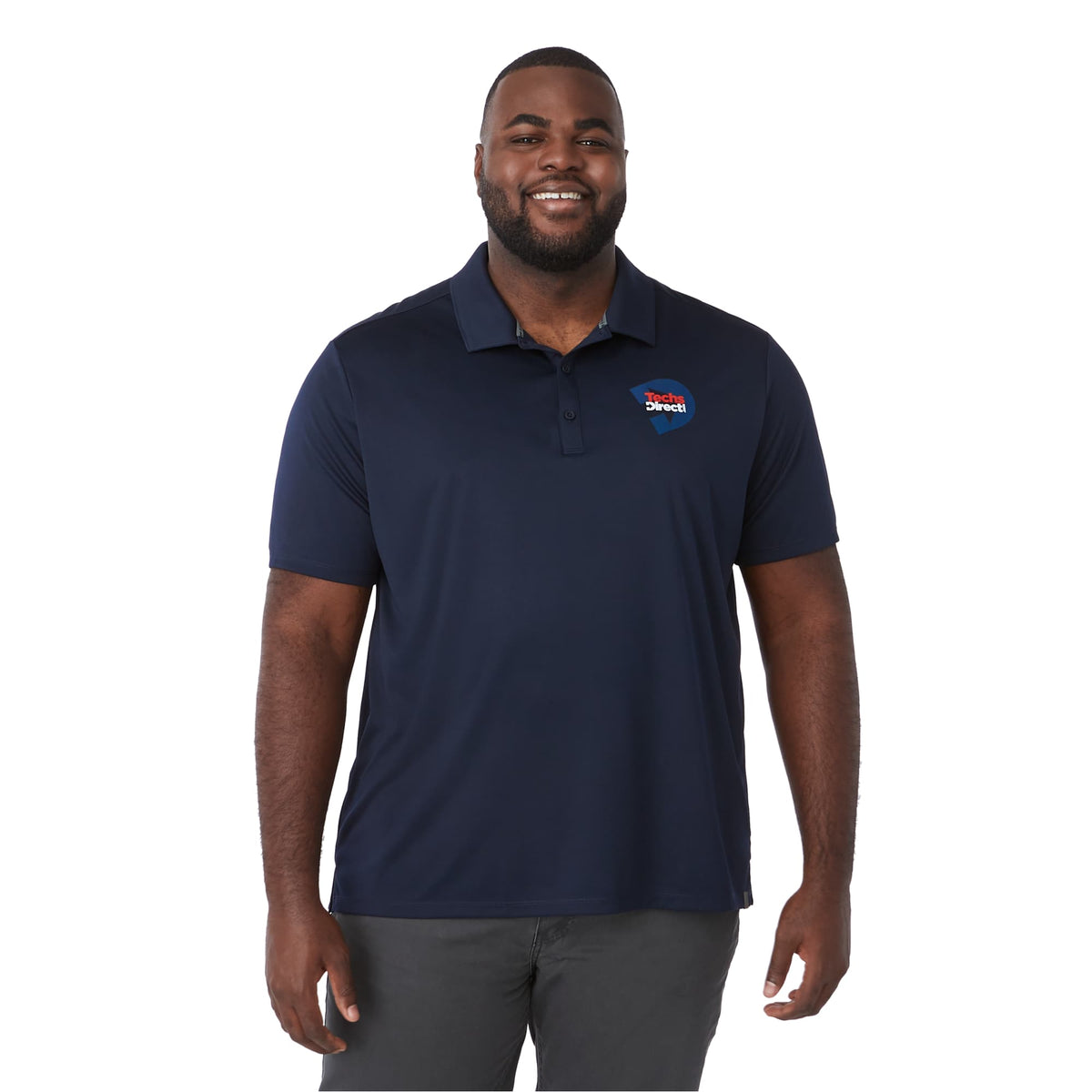 Evans Eco Recycled Performance Polo for Men Embroidery - Navy - Front On Model 2