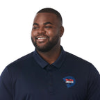 Evans Eco Recycled Performance Polo for Men Laser Engraving - Navy - Detail On Model