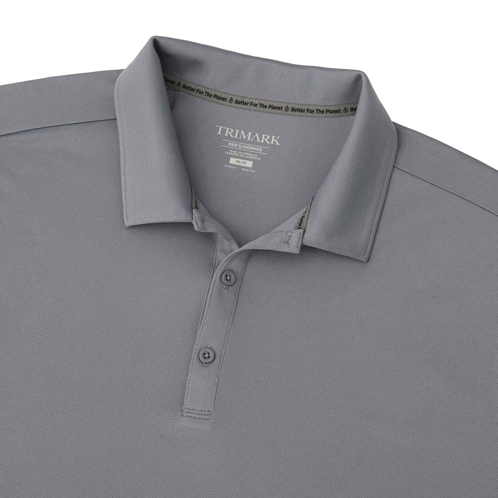 Evans Eco Recycled Performance Polo for Men Transfer - Steel Grey - Detail Collar