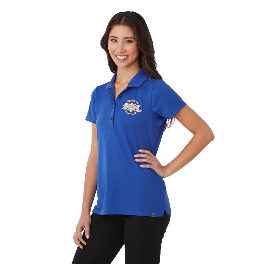 Evans Eco Recycled Polyester Polo for Women Debossing - New Royal - Left Angle On Model