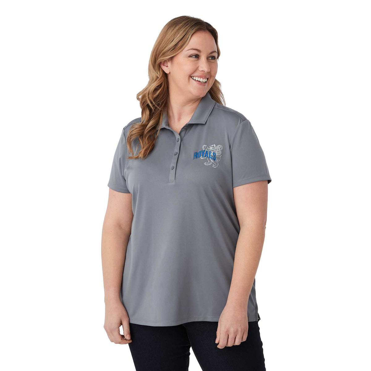 Evans Eco Recycled Polyester Polo for Women Laser Engraving - Steel Grey - On Model Front