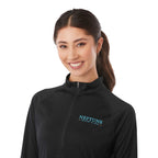 Evans Recycled Performance Half Zip for Women Debossing - Black - Detail On Model