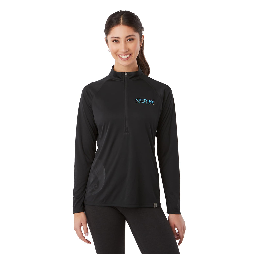 Evans Recycled Performance Half Zip for Women Debossing - Black - Front On Model 2