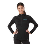 Evans Recycled Performance Half Zip for Women Debossing - Black - Front On Model