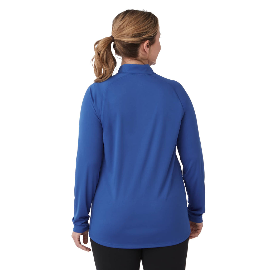 Evans Recycled Performance Half Zip for Women Debossing - New Royal - Back On Model
