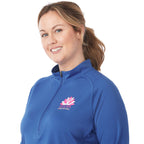 Evans Recycled Performance Half Zip for Women Debossing - New Royal - Detail On Model