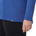 Evans Recycled Performance Half Zip for Women Laser Engraving - New Royal - Detail On Model 2