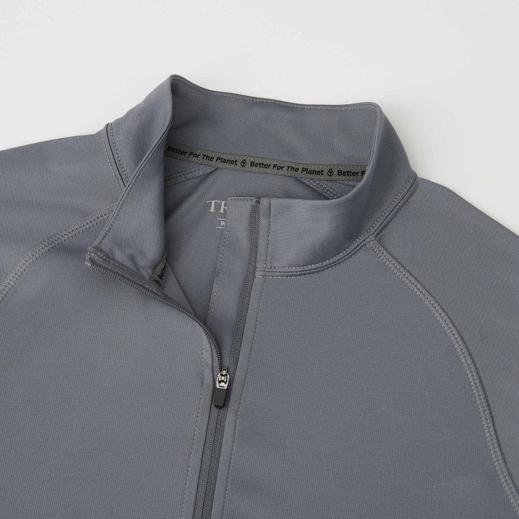 Evans Recycled Performance Half Zip for Women Laser Engraving - Steel Grey - Detail Collar
