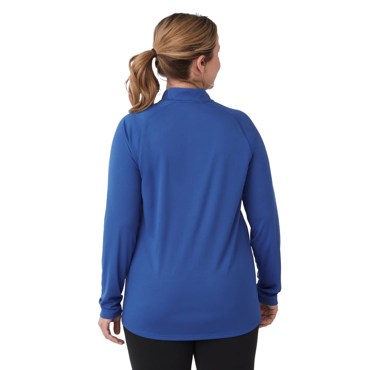 Evans Recycled Performance Half Zip for Women Transfer - New Royal - Back On Model
