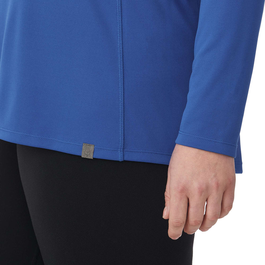 Evans Recycled Performance Half Zip for Women Transfer - New Royal - Detail On Model 2