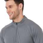 Evans Recycled Performance Quarter Zip for Men Laser Engraving - Steel Grey - Detail On Model 2