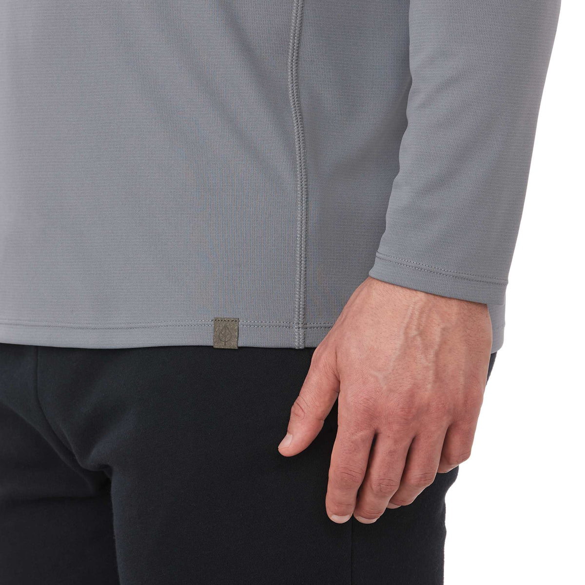 Evans Recycled Performance Quarter Zip for Men Transfer - Steel Grey - Detail On Model