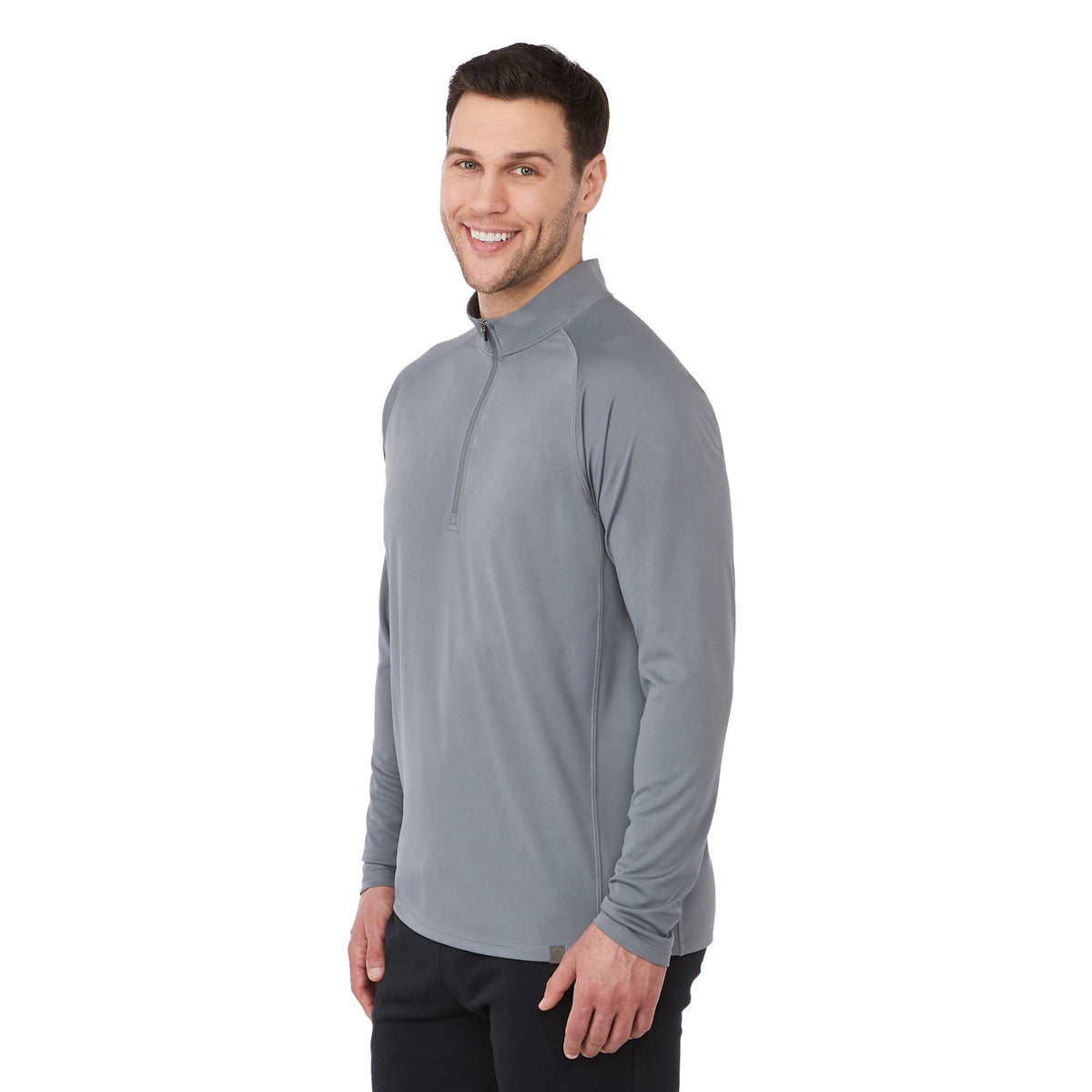 Evans Recycled Performance Quarter Zip for Men Transfer - Steel Grey - Left Angle On Model