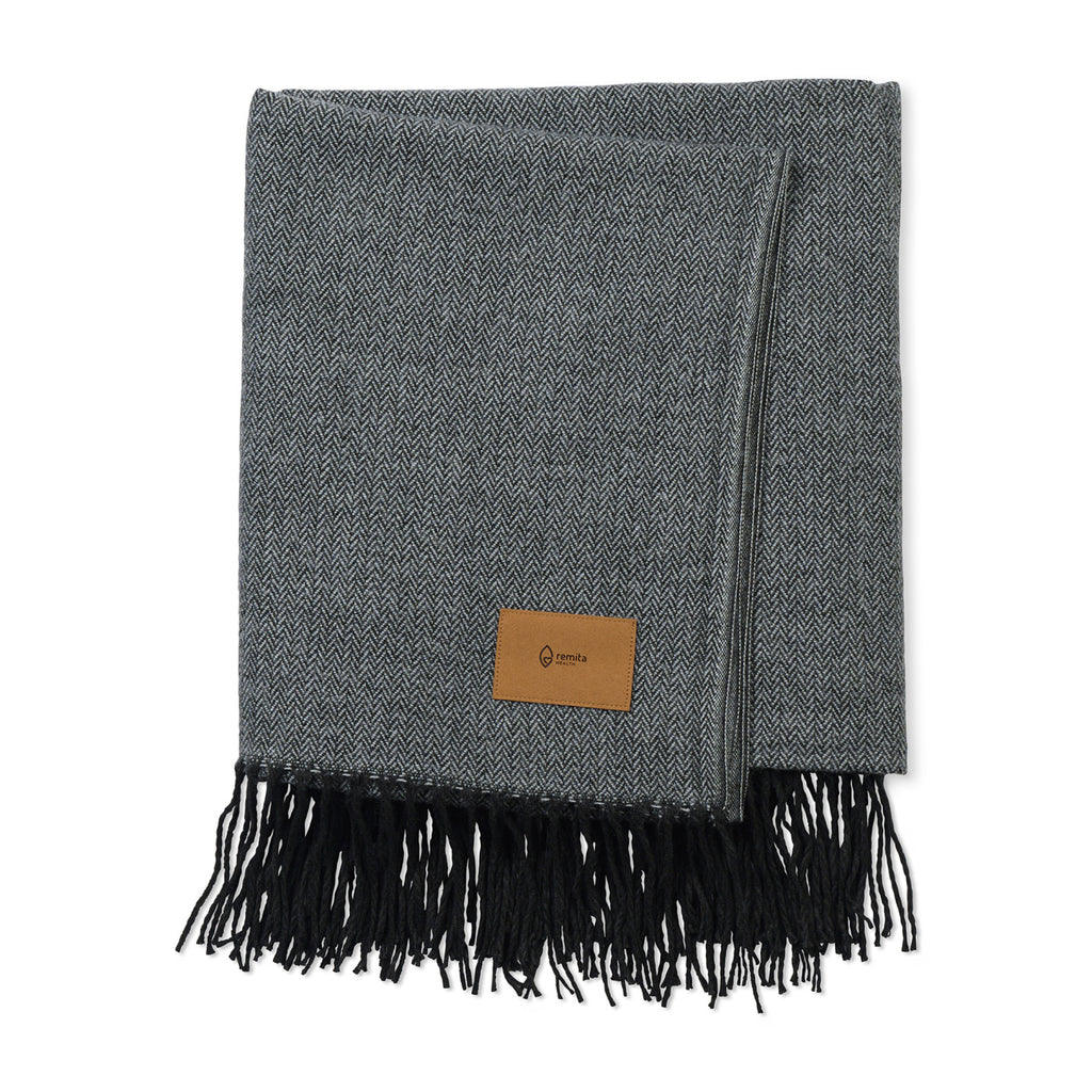Everlasting Herringbone Throw Blanket with Fringe Laser Engraving - Black - View 2