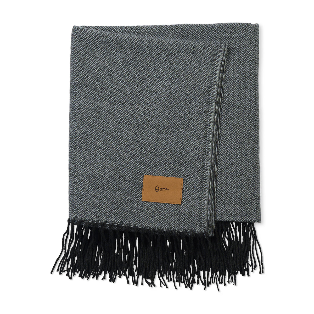 Everlasting Herringbone Throw Blanket with Fringe Laser Engraving - Black - View 2