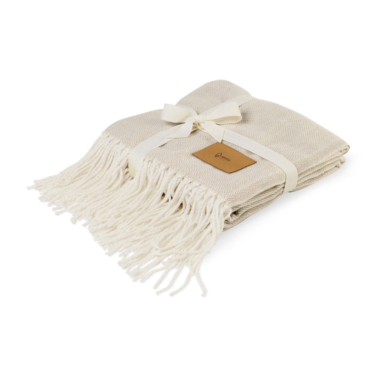 Everlasting Herringbone Throw Blanket with Fringe Laser Engraving - Cream - View 1