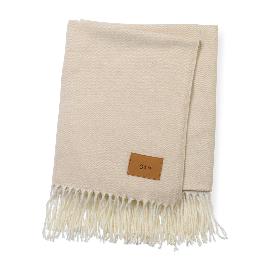 Everlasting Herringbone Throw Blanket with Fringe Laser Engraving - Cream - View 2